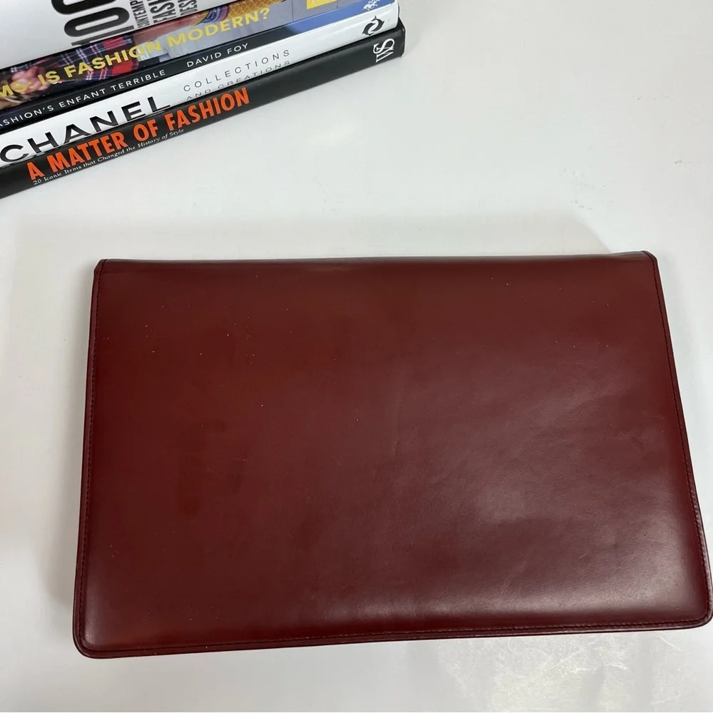 Cartier Clutch Bag Red Bordeaux Burgundy Leather Gold Hardware Large
